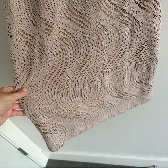 3/$20⚡️ Vintage Y2K Geri C Tan Cream Bodycon Overlay Swirl Mini Midi Dress - Picture 8 of 12